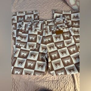 Wrangler Westward 626 High rise Boot - Logo Pattern in Brown and Cream NWT 29/30